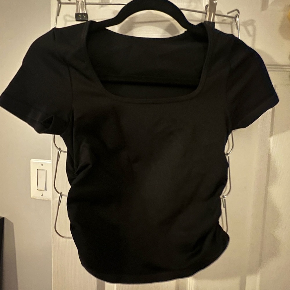 Classic Black Square Neck Short Sleeve Crop Top